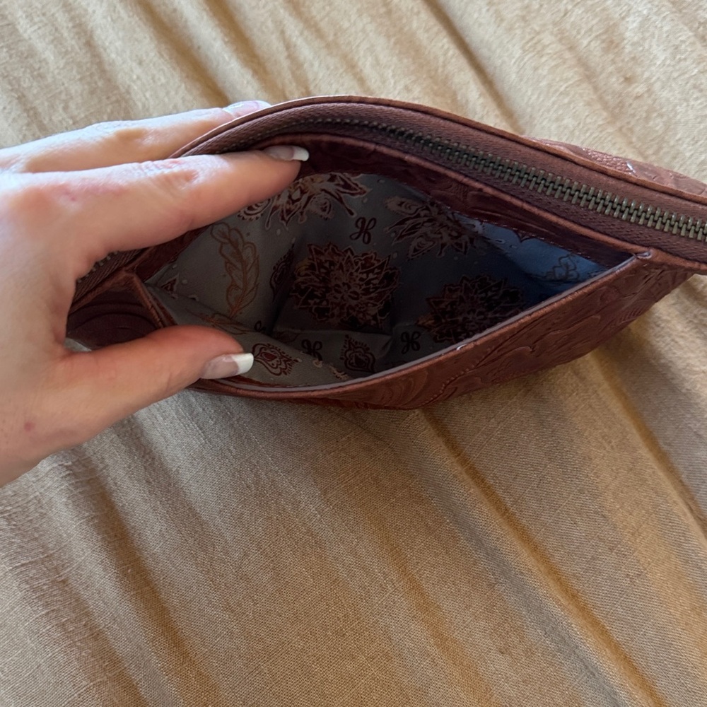 Hobo Embossed Brown Leather Wristlet - Picture 3 of 3